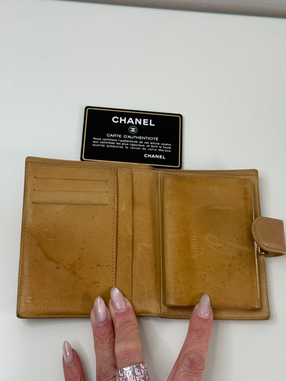 Chanel Beige CC Compact Caviar Leather Wallet