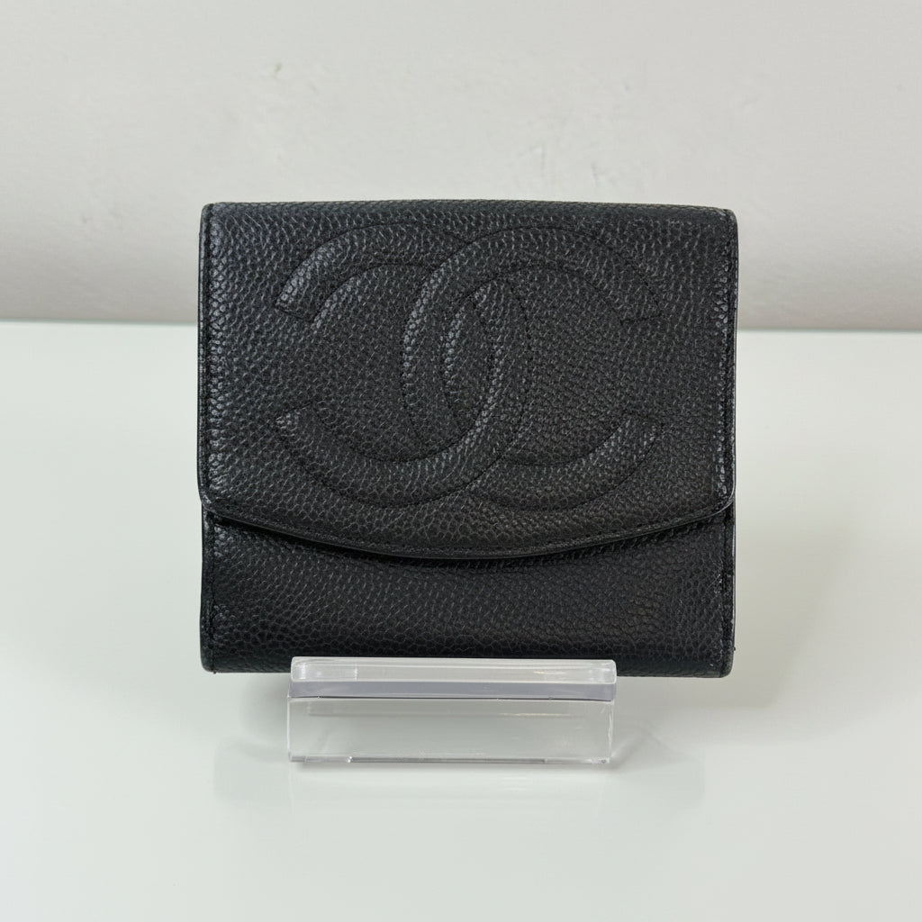 Chanel Vintage Black CC Compact Caviar Leather Wallet