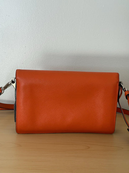 AUTHENTIC Prada Saffiano Leather Flap Bi Color Bag Red/Orange