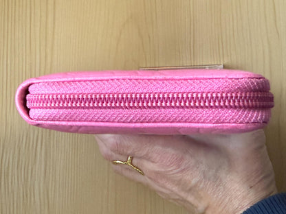 Chanel  Pink Camellia Embossed Caviar Leather Zip Around