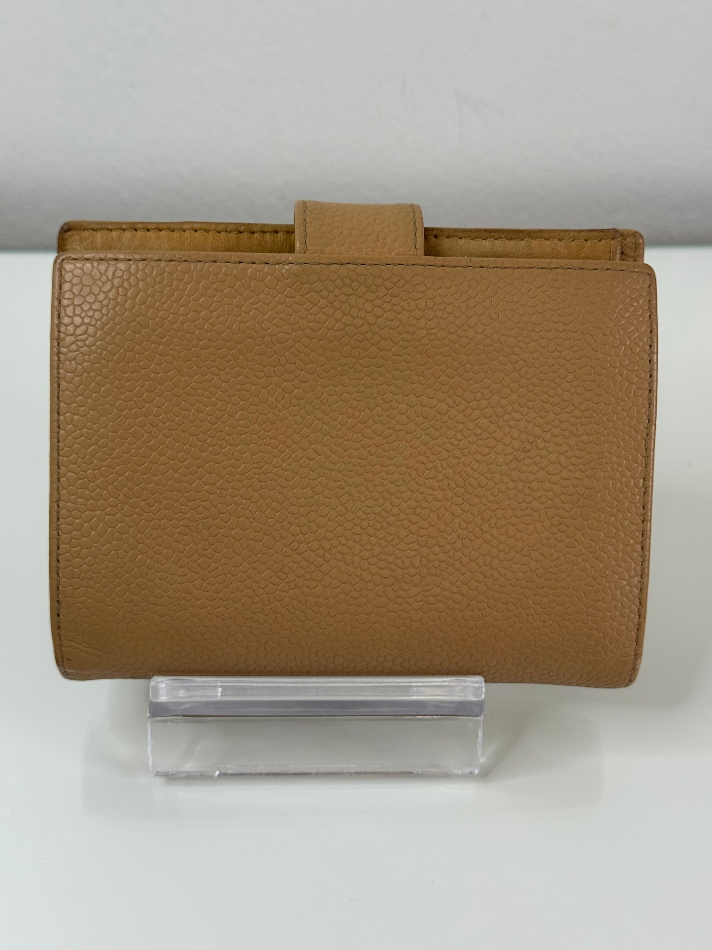 Chanel Beige CC Compact Caviar Leather Wallet
