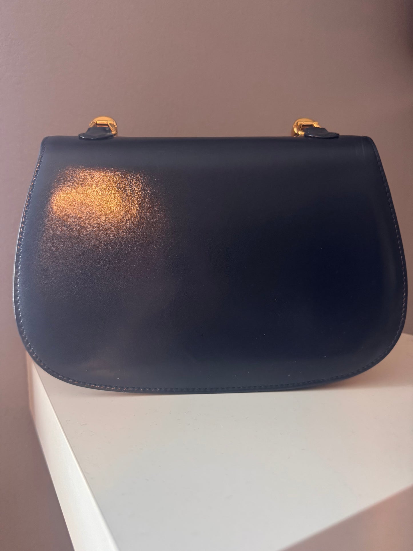 Gucci Vintage Black 1947 Bamboo Top Handle