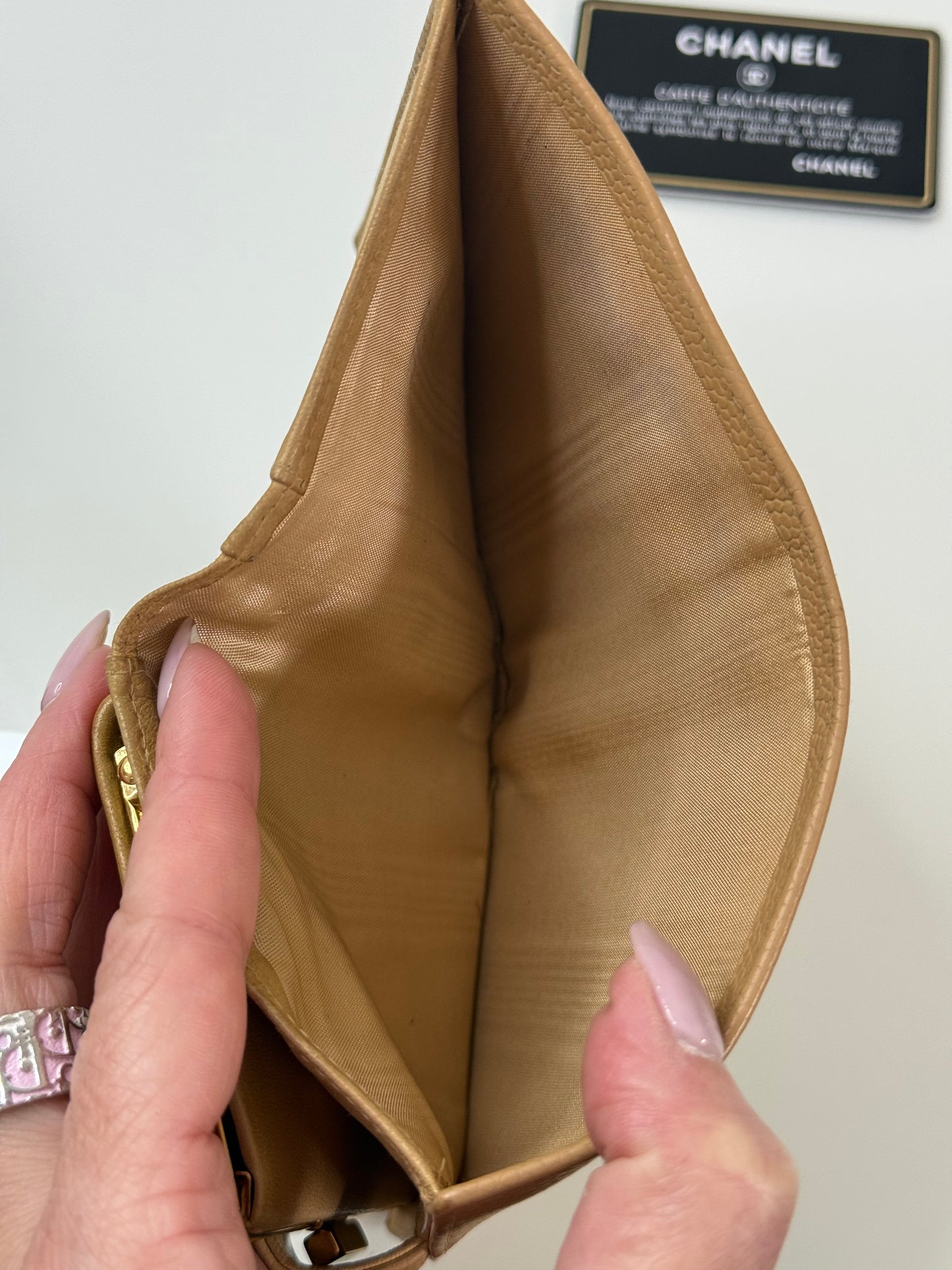 Chanel Beige CC Compact Caviar Leather Wallet