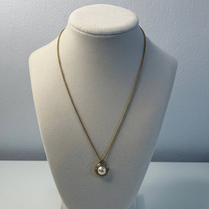 Christian Dior Vintage Round Faux Peal Pendant with Rhinestones