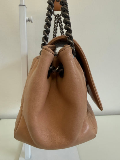 Chanel Boy Accordion Flag Bag Quilted Tan Lambskin with Gunmetal Chain