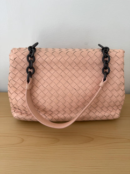 Bottega Veneta small Olimpia shoulder bag in blush pink nappa intrecciato leather