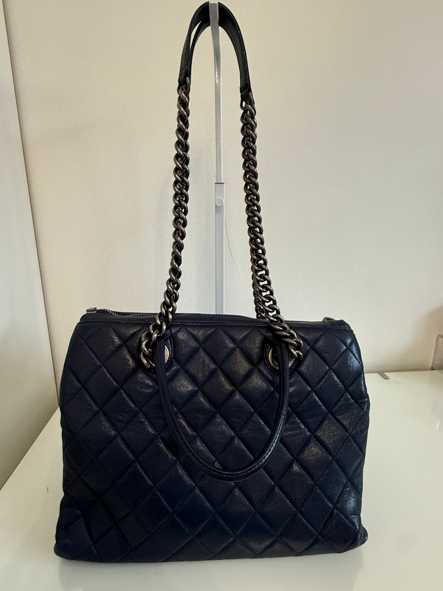 Chanel 31 RUE Cambon Navy Goatskin with Ruthenium Chain Straps Handbag