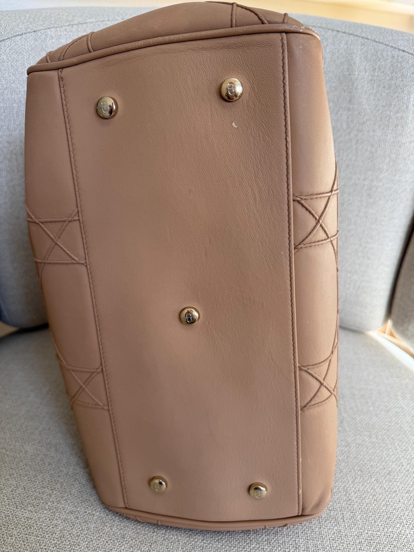 Dior Beige Cannage Leather Granville Polochon Satchel