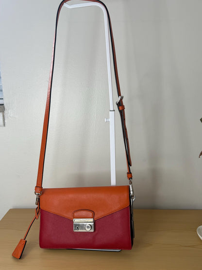 AUTHENTIC Prada Saffiano Leather Flap Bi Color Bag Red/Orange