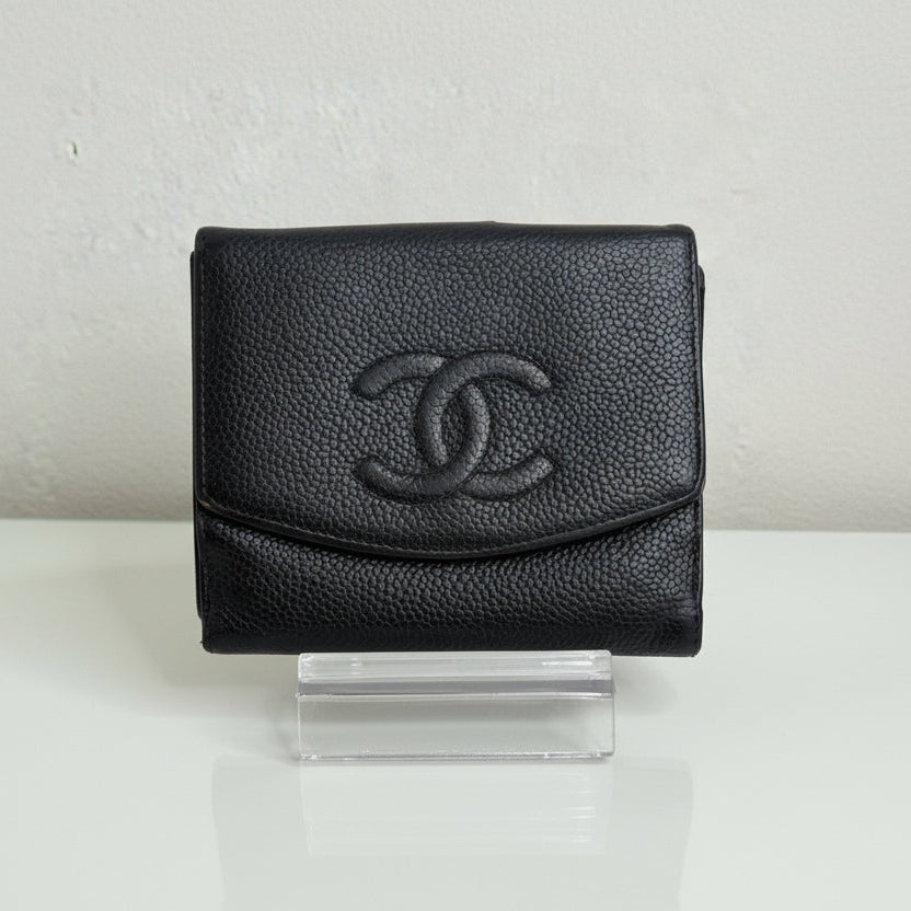 Chanel Black CC Compact Caviar Leather Wallet