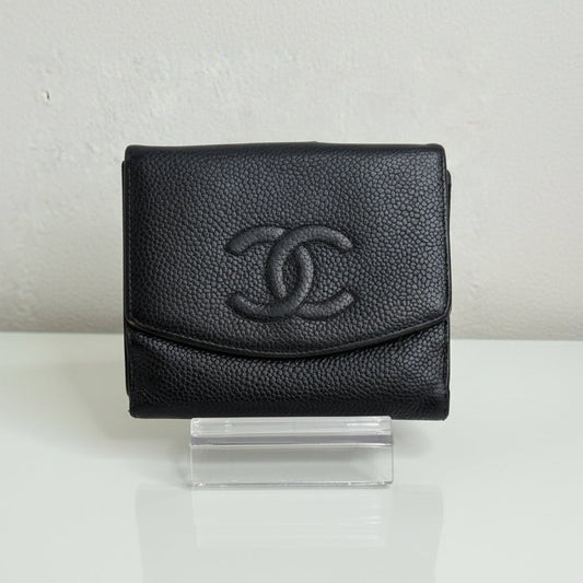 Chanel Black CC Compact Caviar Leather Wallet