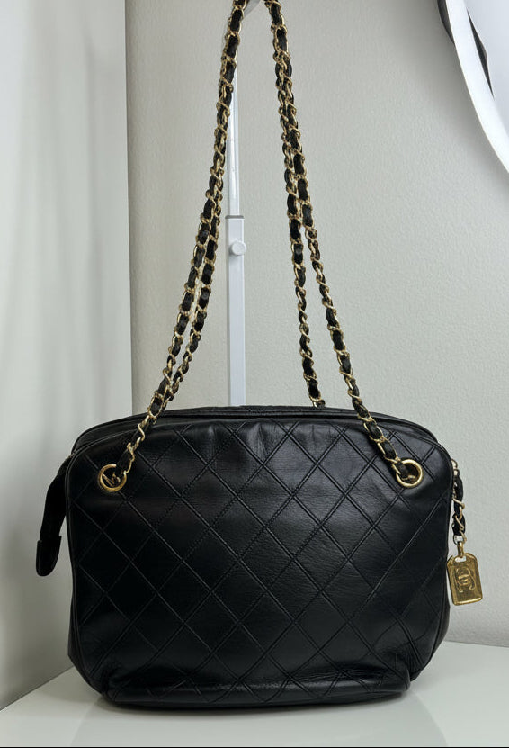 Chanel Vintage Black Quilted Lambskin Shoulder Bag