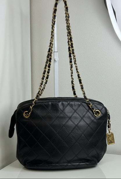 Chanel Vintage Black Quilted Lambskin Shoulder Bag