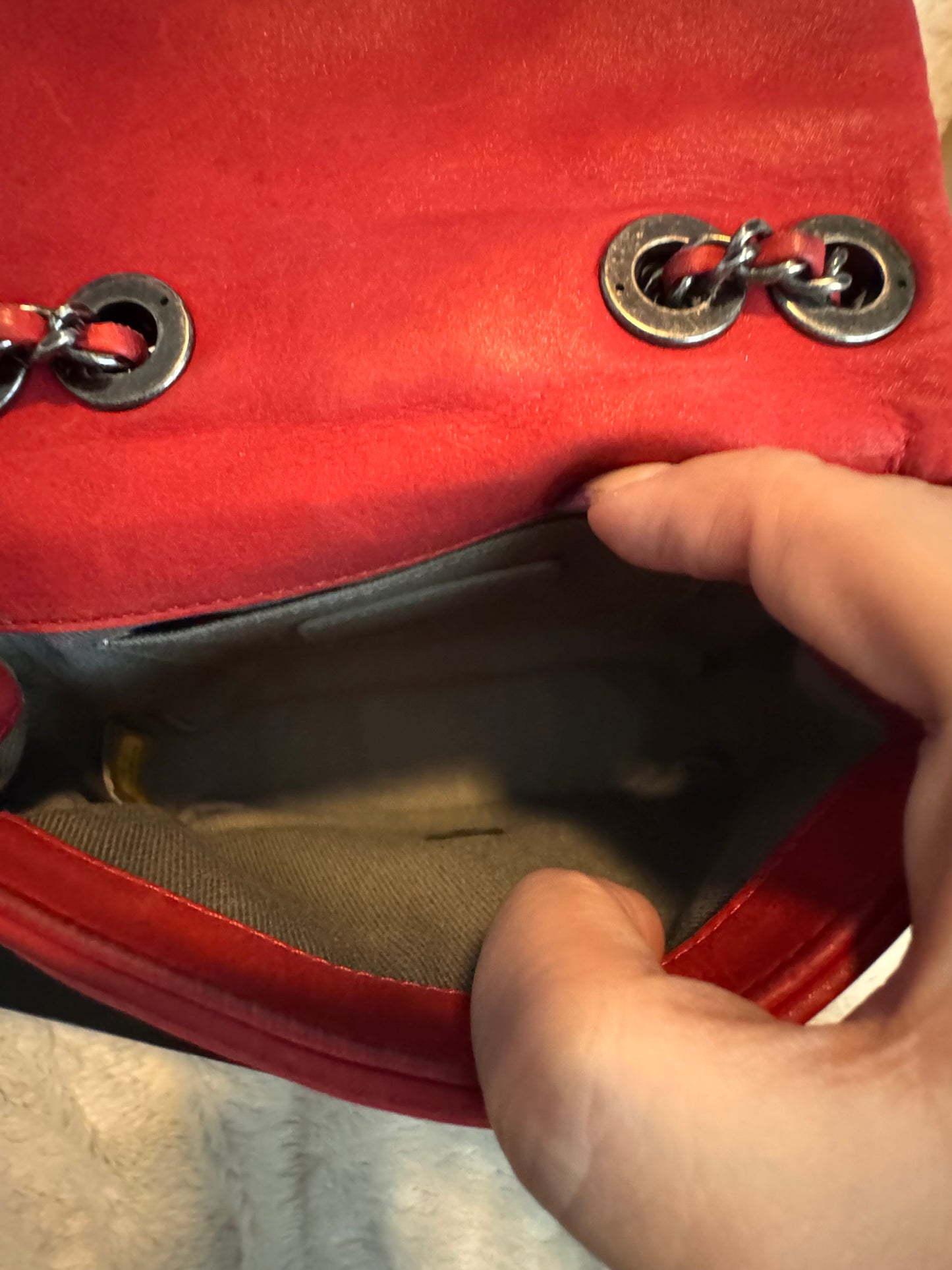 Chanel Red Diamond Stitch Calfskin Flap