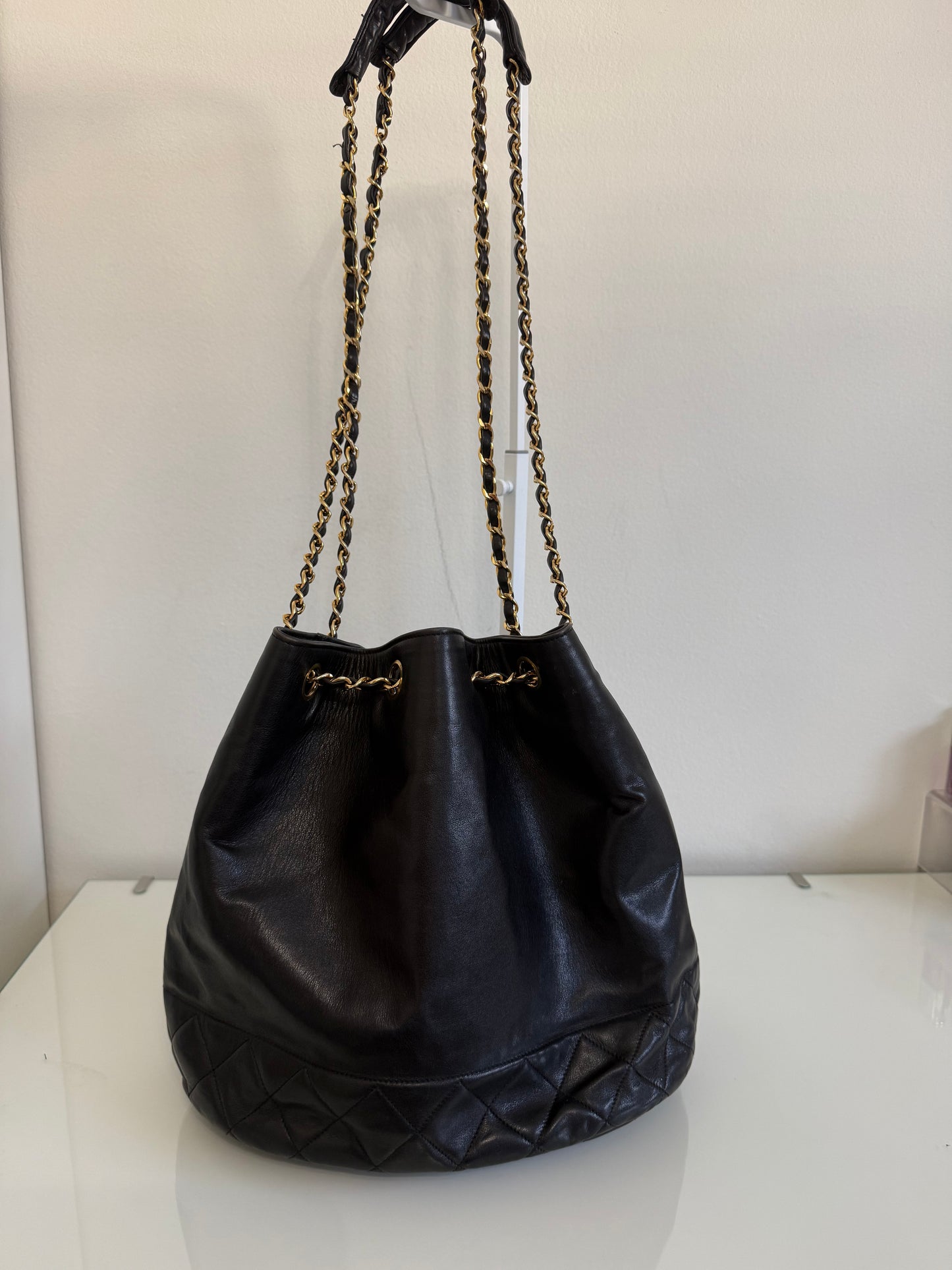 Chanel Vintage Black Lambskin Bucket Bag