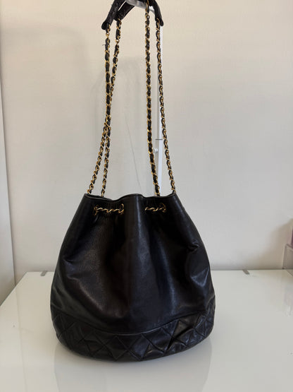 Chanel Vintage Black Lambskin Bucket Bag