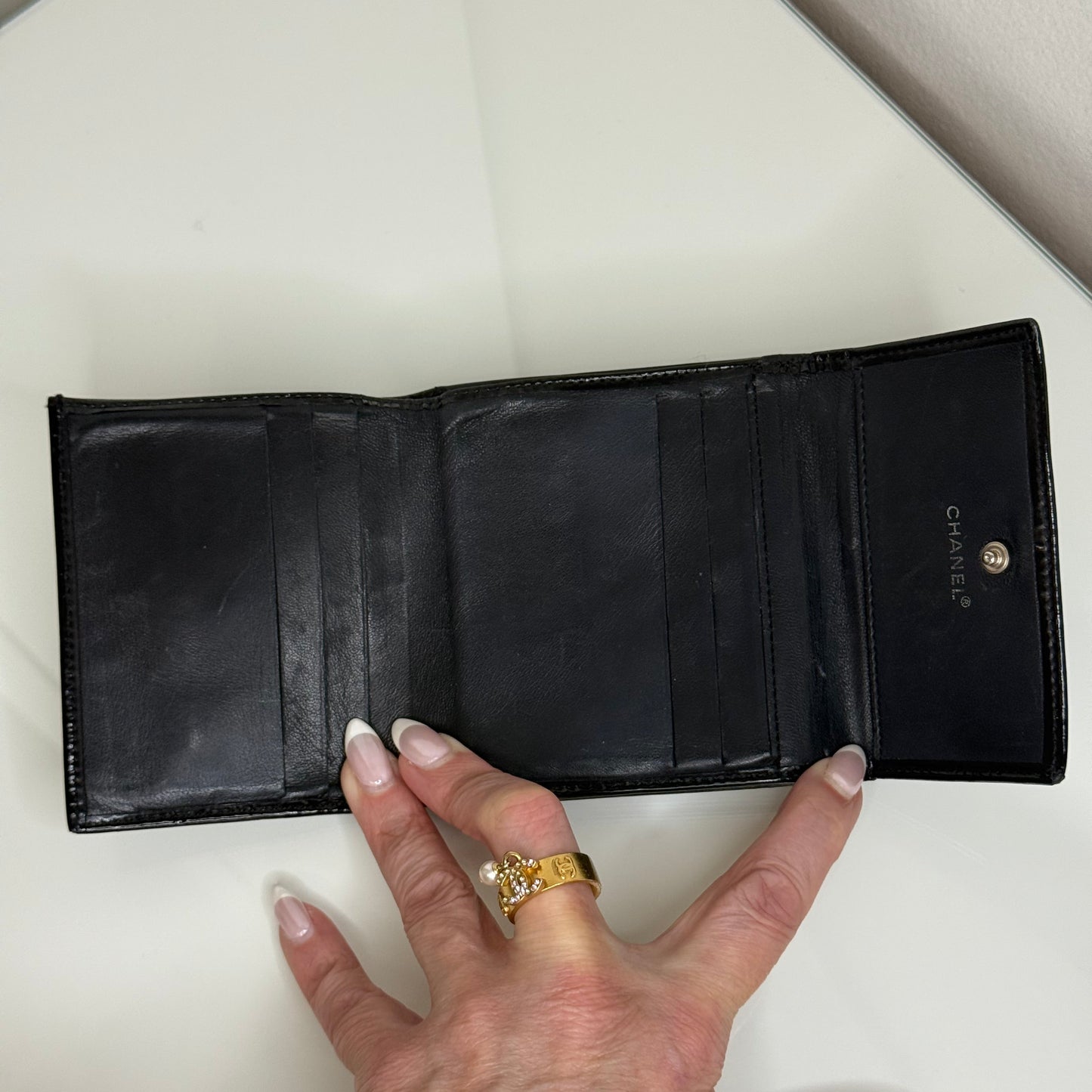 Chanel Black Patent Leather Compact Wallet