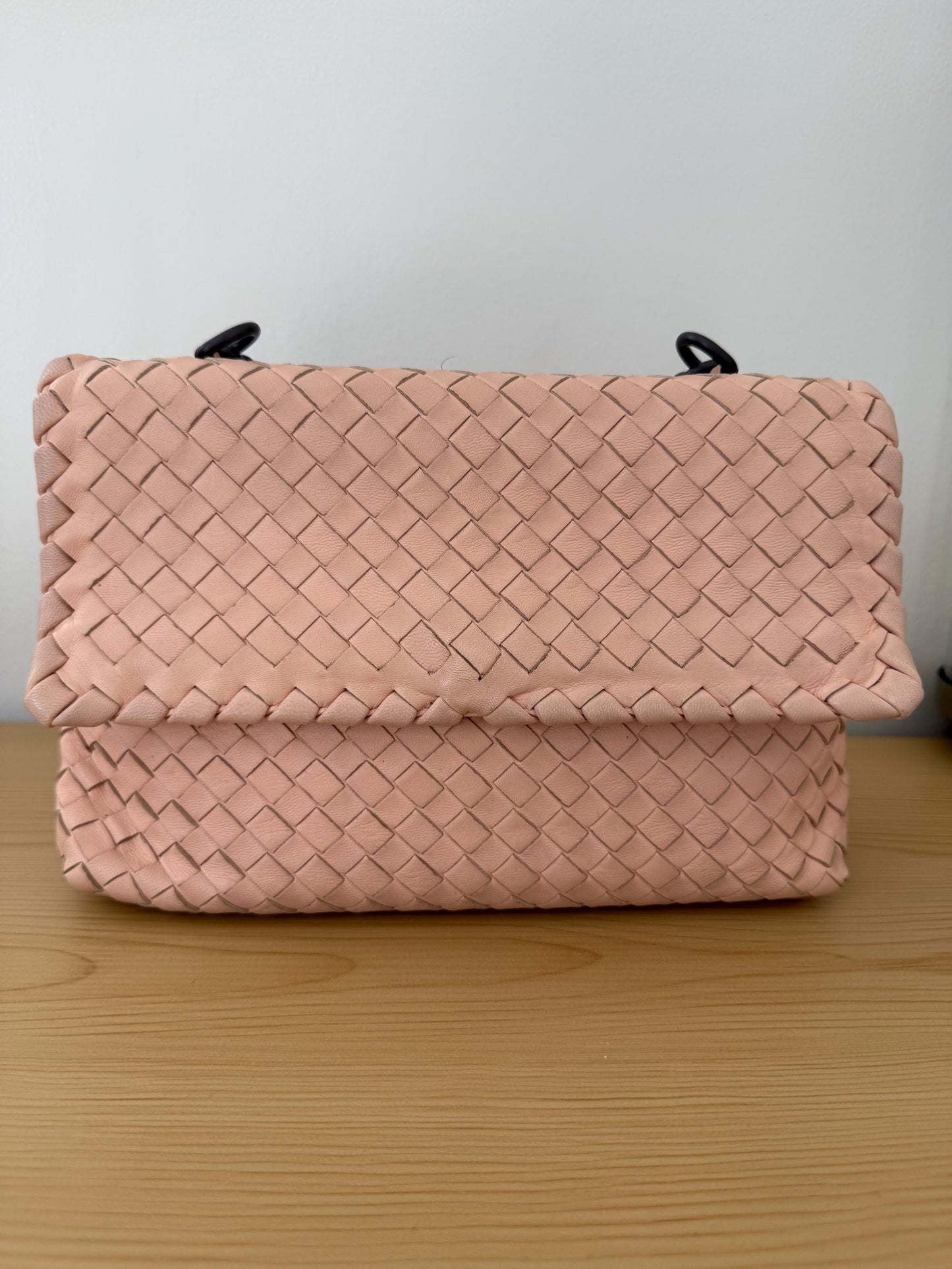 Bottega Veneta small Olimpia shoulder bag in blush pink nappa intrecciato leather