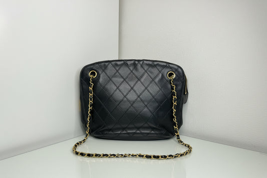 Chanel Vintage Black Quilted Lambskin Shoulder Bag