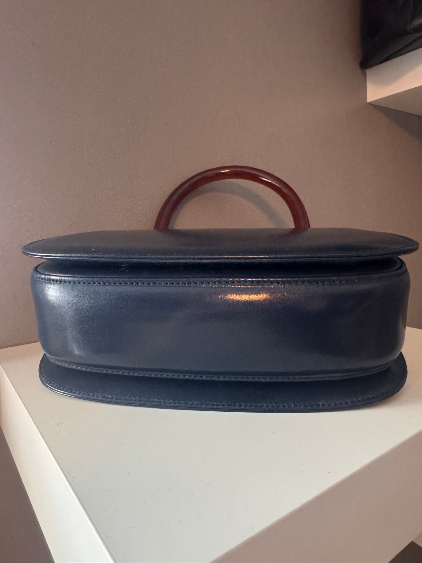 Gucci Vintage Black 1947 Bamboo Top Handle