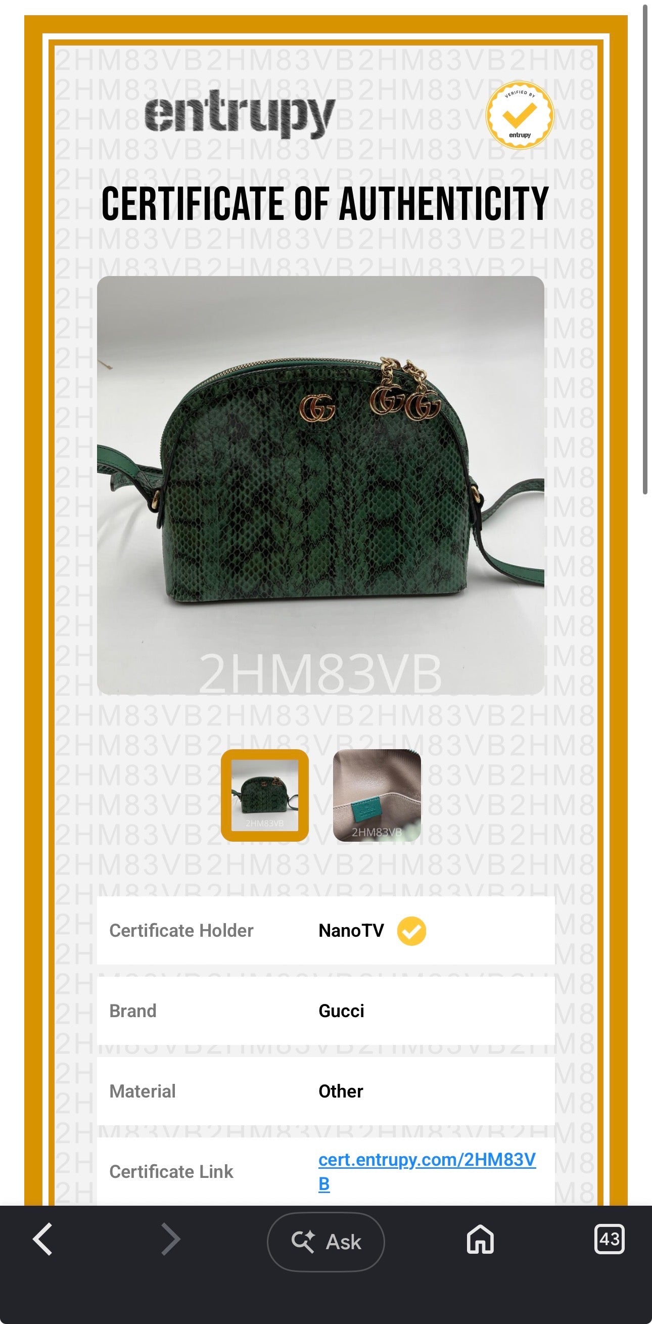 Gucci Ophidia Dome Crossbody Bag- Green Python Leather