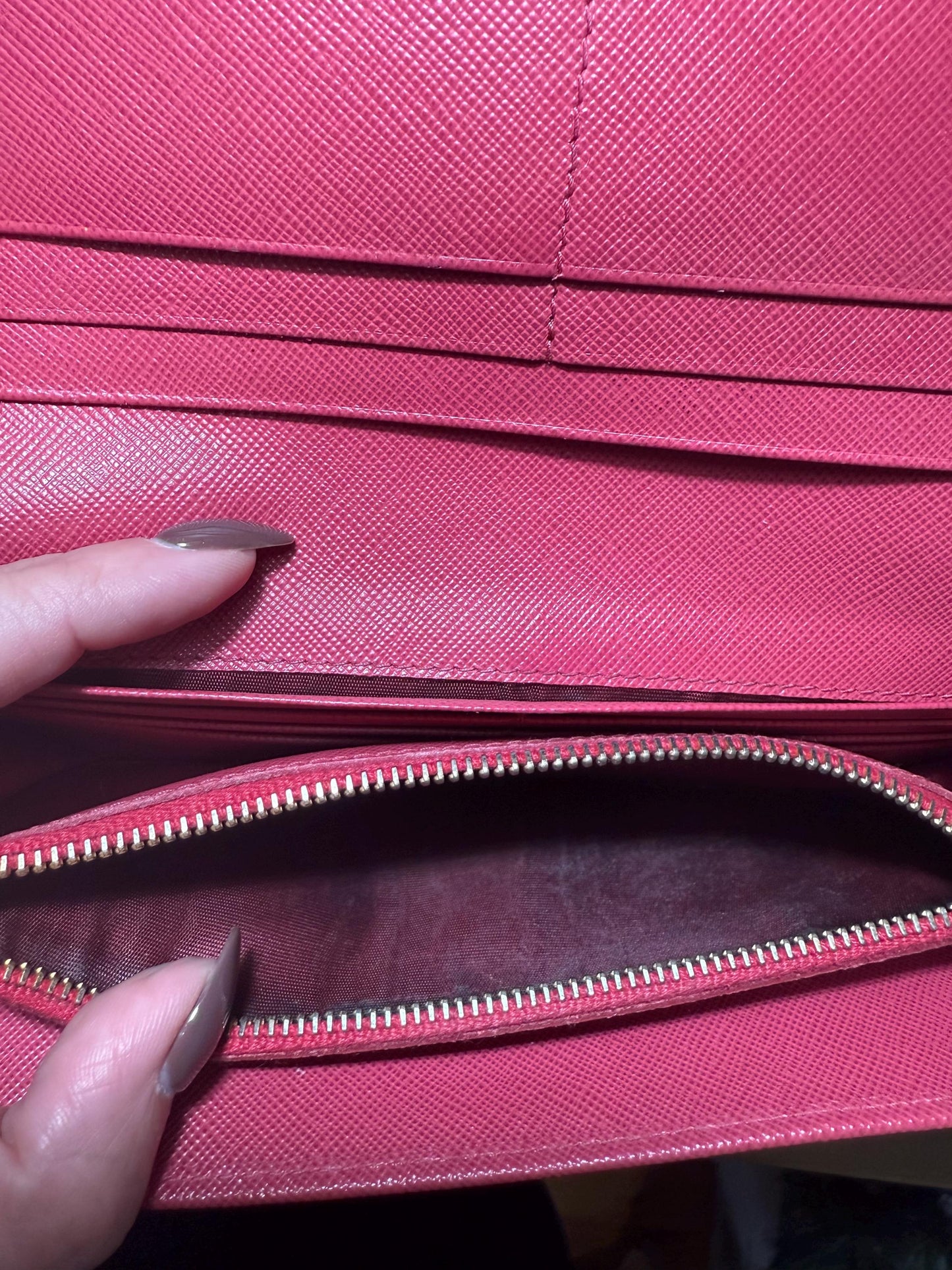 AUTHENTIC Prada Saffiano Leather Continental Pink Peonia Bow Wallet