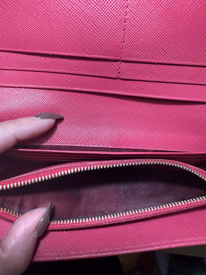 AUTHENTIC Prada Saffiano Leather Continental Pink Peonia Bow Wallet