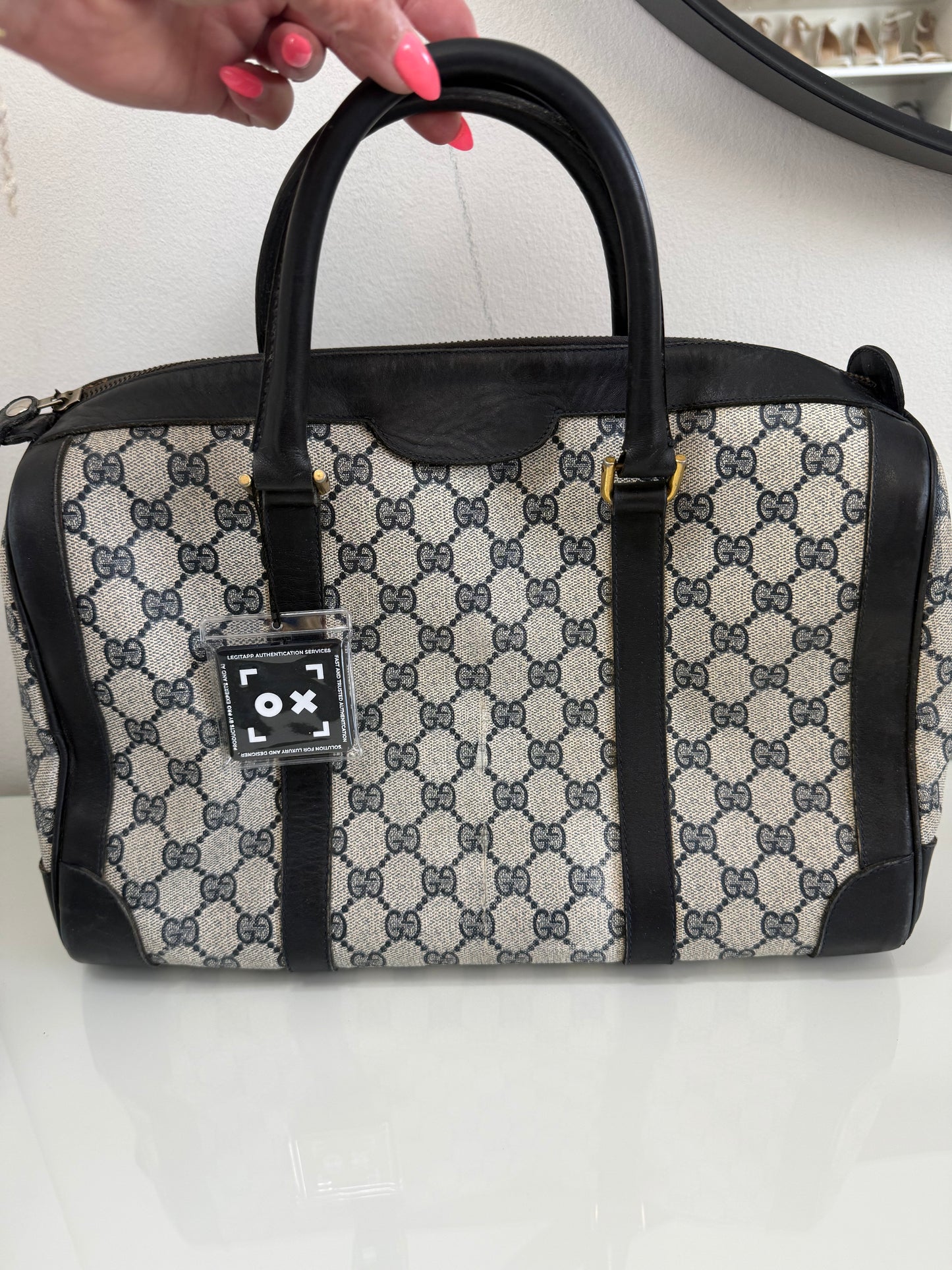 Gucci Vintage GG Navy Supreme Boston Bag