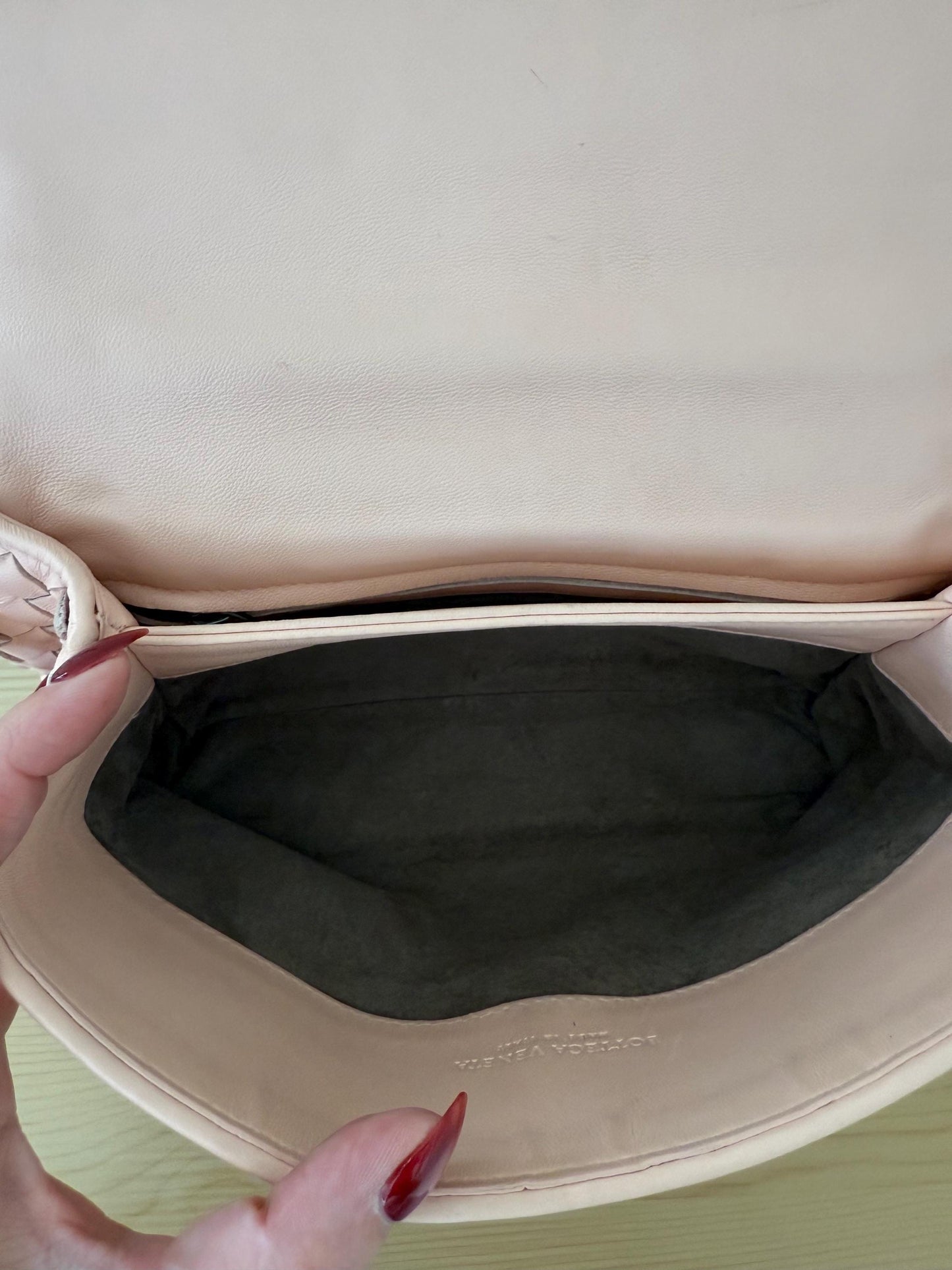 Bottega Veneta small Olimpia shoulder bag in blush pink nappa intrecciato leather