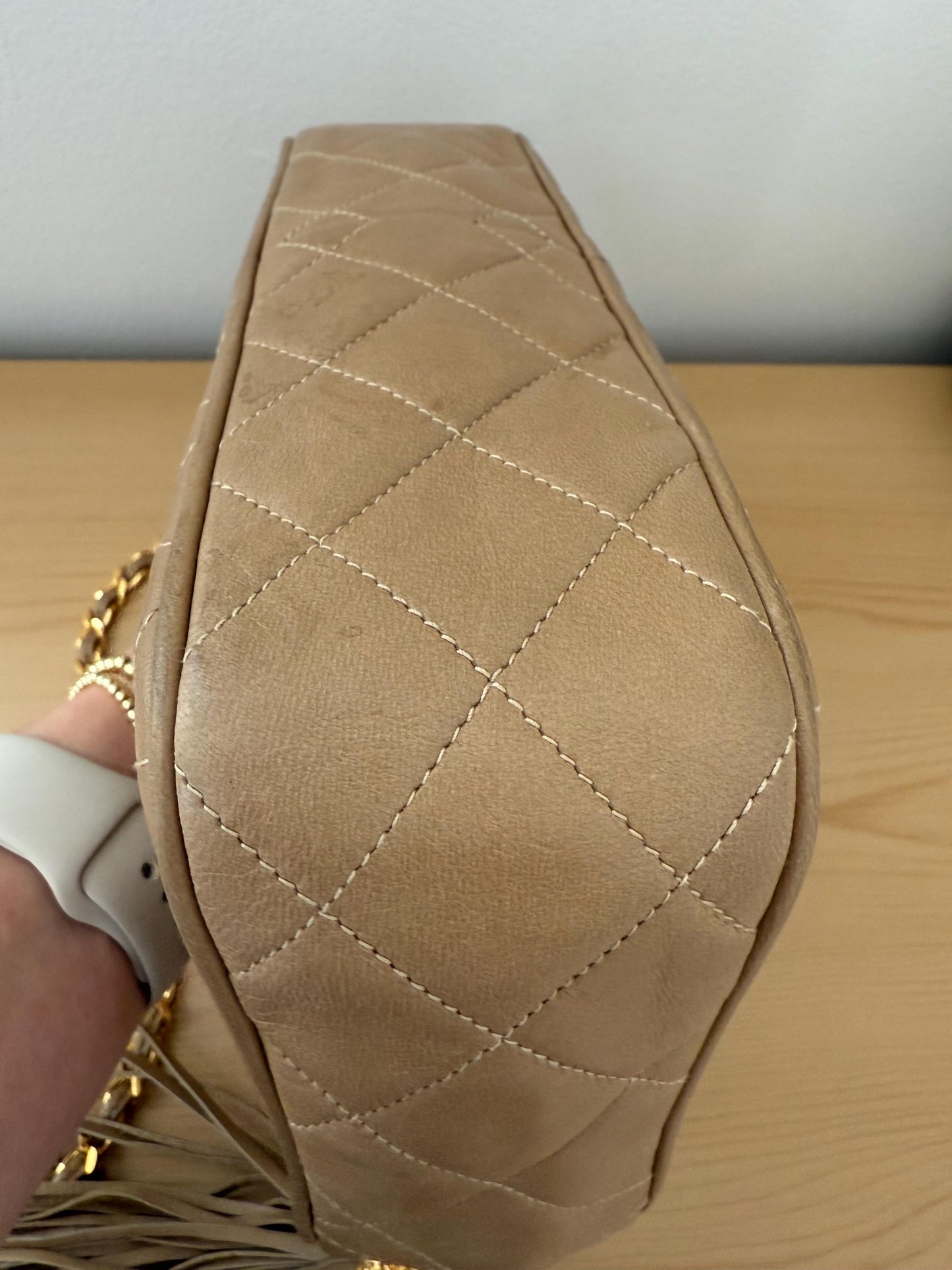 Chanel Vintage Beige Lambskin Leather Camera Bag