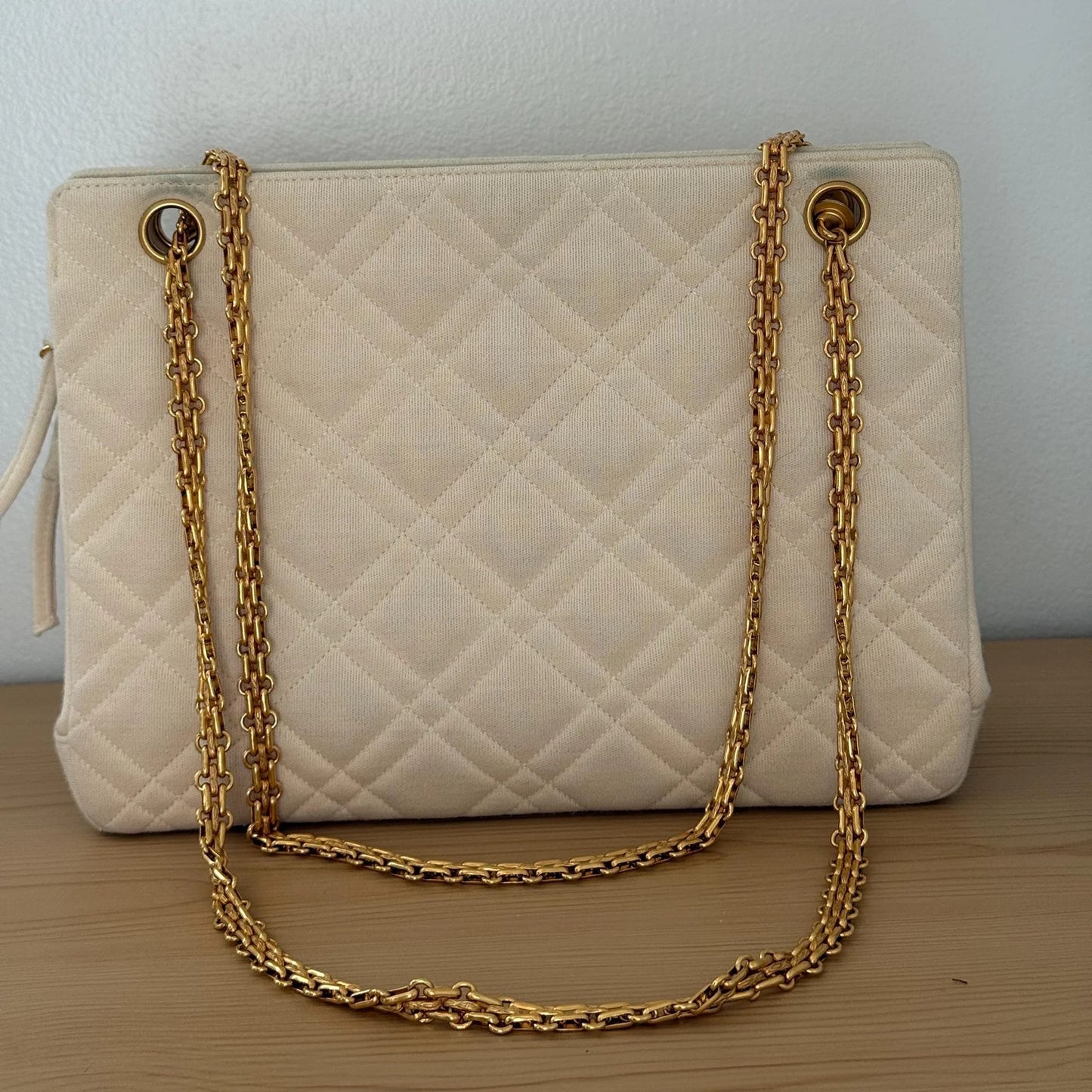 Chanel Mademoiselle Bijoux Chain Cream Cloth Shoulder Bag