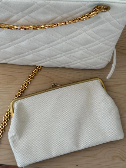 Chanel Mademoiselle Bijoux Chain Cream Cloth Shoulder Bag
