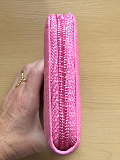 Chanel Pink Camellia Embossed Caviar Leather Zip Around