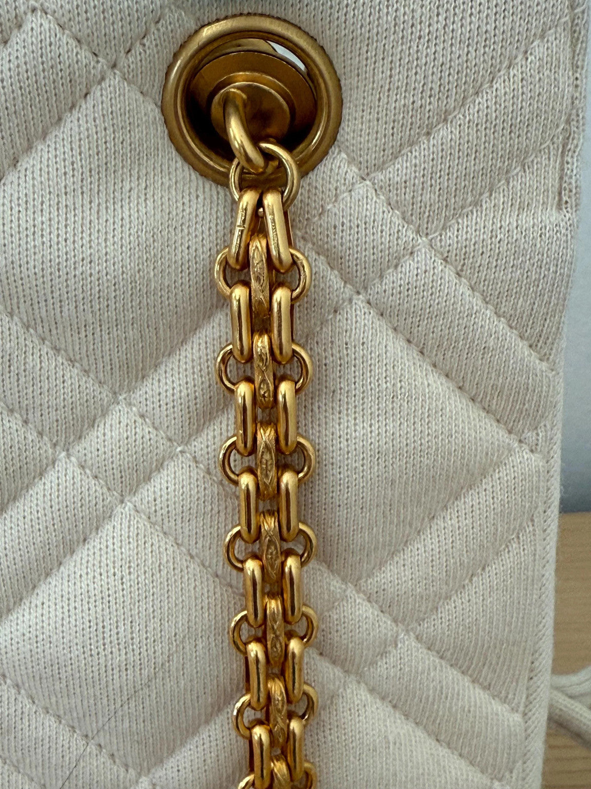 Chanel Mademoiselle Bijoux Chain Cream Cloth Shoulder Bag