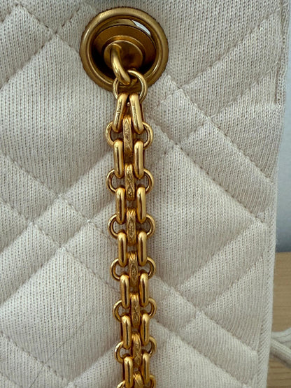 Chanel Mademoiselle Bijoux Chain Cream Cloth Shoulder Bag