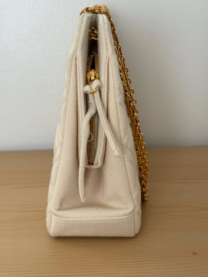 Chanel Mademoiselle Bijoux Chain Cream Cloth Shoulder Bag