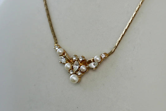 Christian Dior Vintage Faux Pearl and Rhinestone Cluster Necklace