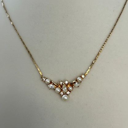 Christian Dior Vintage Faux Pearl and Rhinestone Cluster Necklace