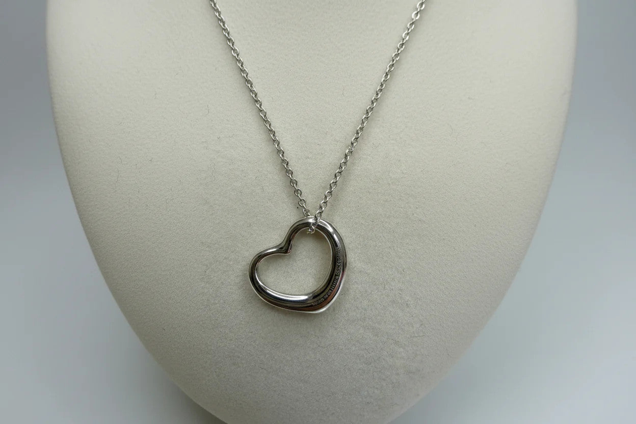 Tiffany Elsa Peretti Sterling Silver Open Heart Necklace