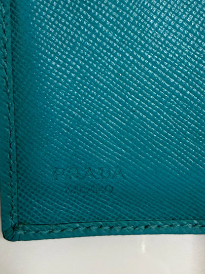 Prada Aqua Blue Saffiano Leather Flap Card Holder