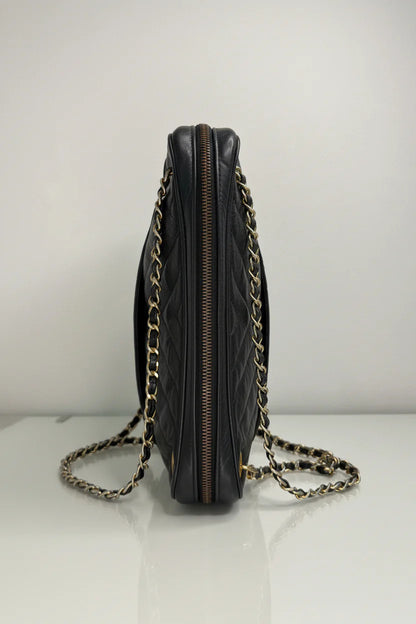 Chanel Vintage Black Lambskin Double Pocket Chevron Handbag 1986-1988