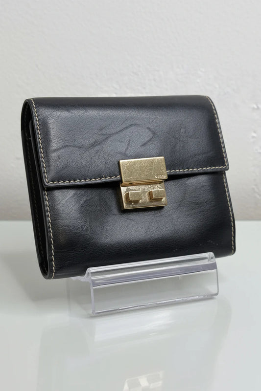 Gucci Vintage Black Leather and Gold Hardware Wallet
