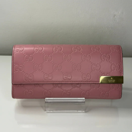 Gucci Guccissima Long Pink Leather Wallet with chain