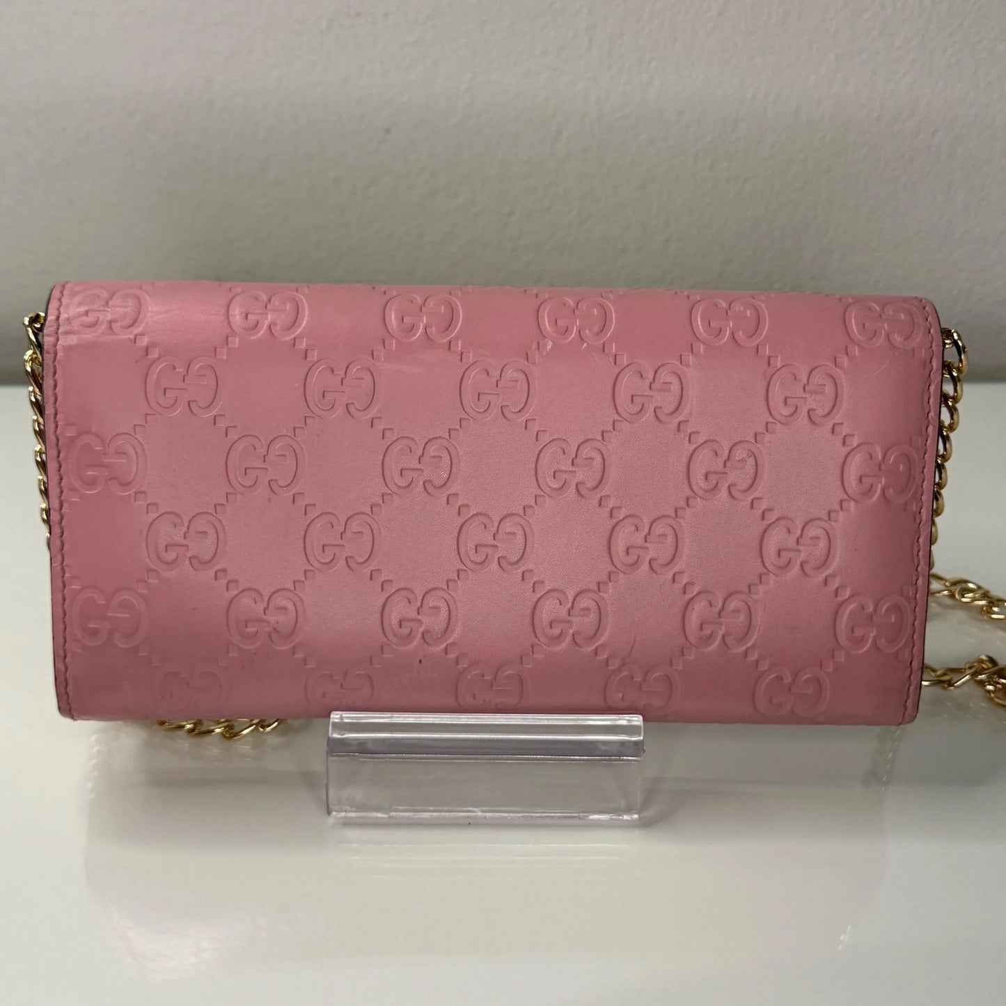 Gucci Guccissima Long Pink Leather Wallet with chain