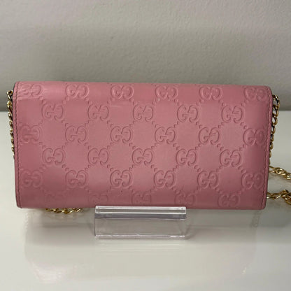 Gucci Guccissima Long Pink Leather Wallet with chain