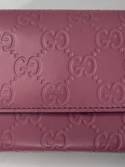 Gucci Guccissima Long Pink Leather Wallet with chain