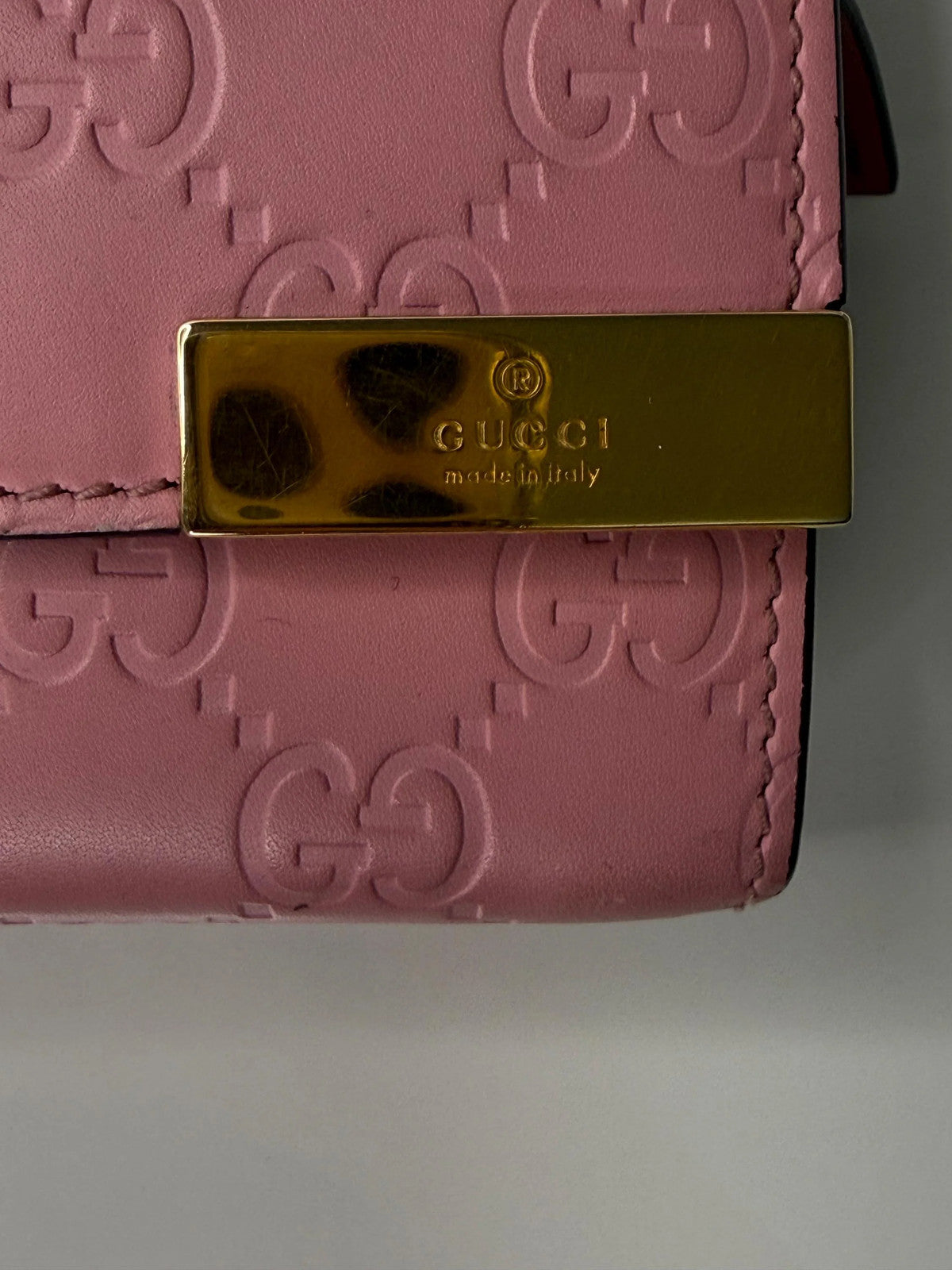 Gucci Guccissima Long Pink Leather Wallet with chain