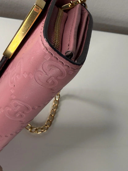 Gucci Guccissima Long Pink Leather Wallet with chain