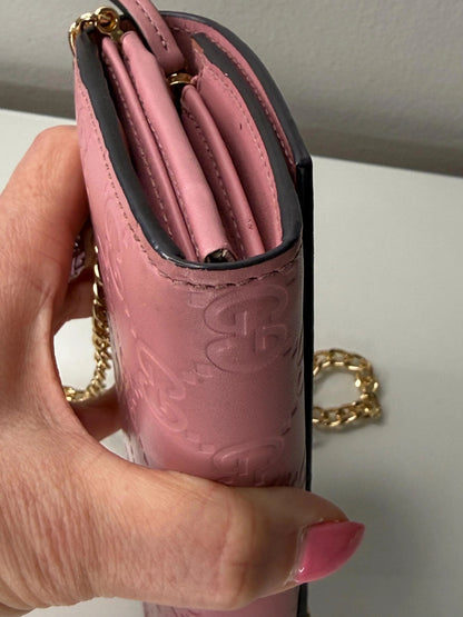 Gucci Guccissima Long Pink Leather Wallet with chain