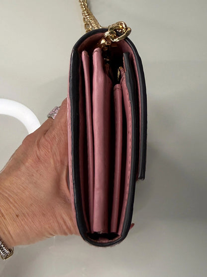 Gucci Guccissima Long Pink Leather Wallet with chain